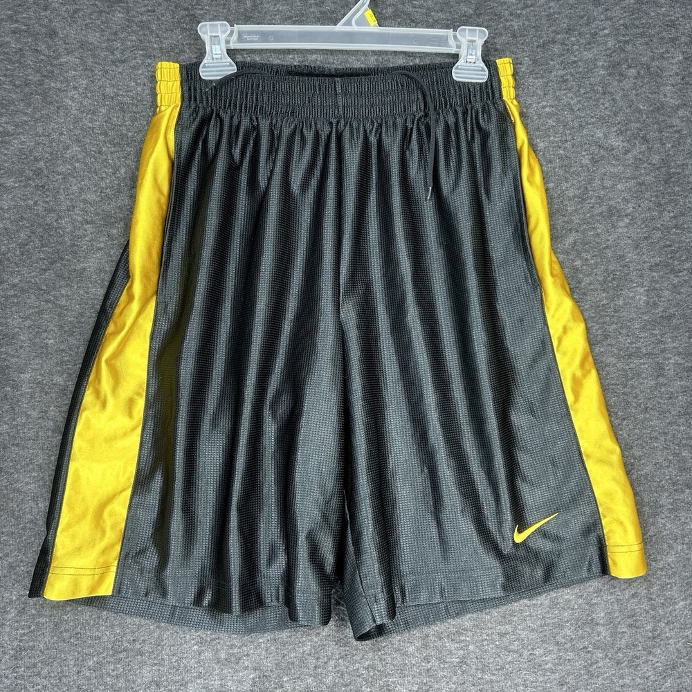 Nike Basketball Shorts Mens M Black Yellow Dazzle Baggy 10" inseam 532062-061